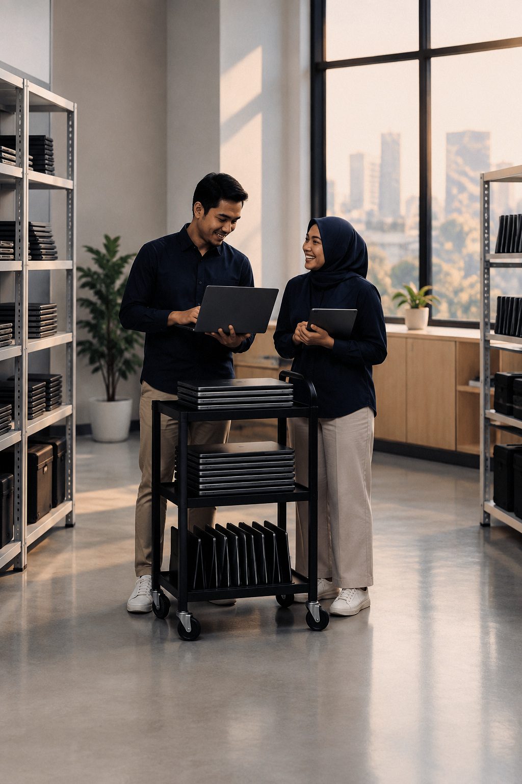 Work devices prepared for staff