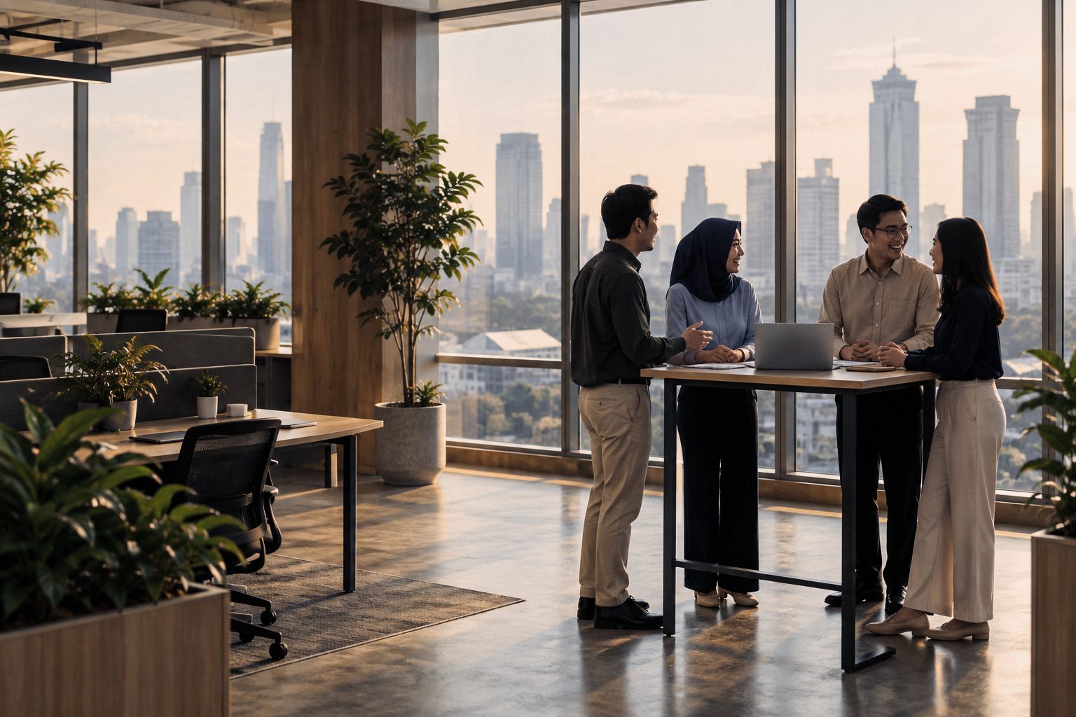 A team working together in a bright office