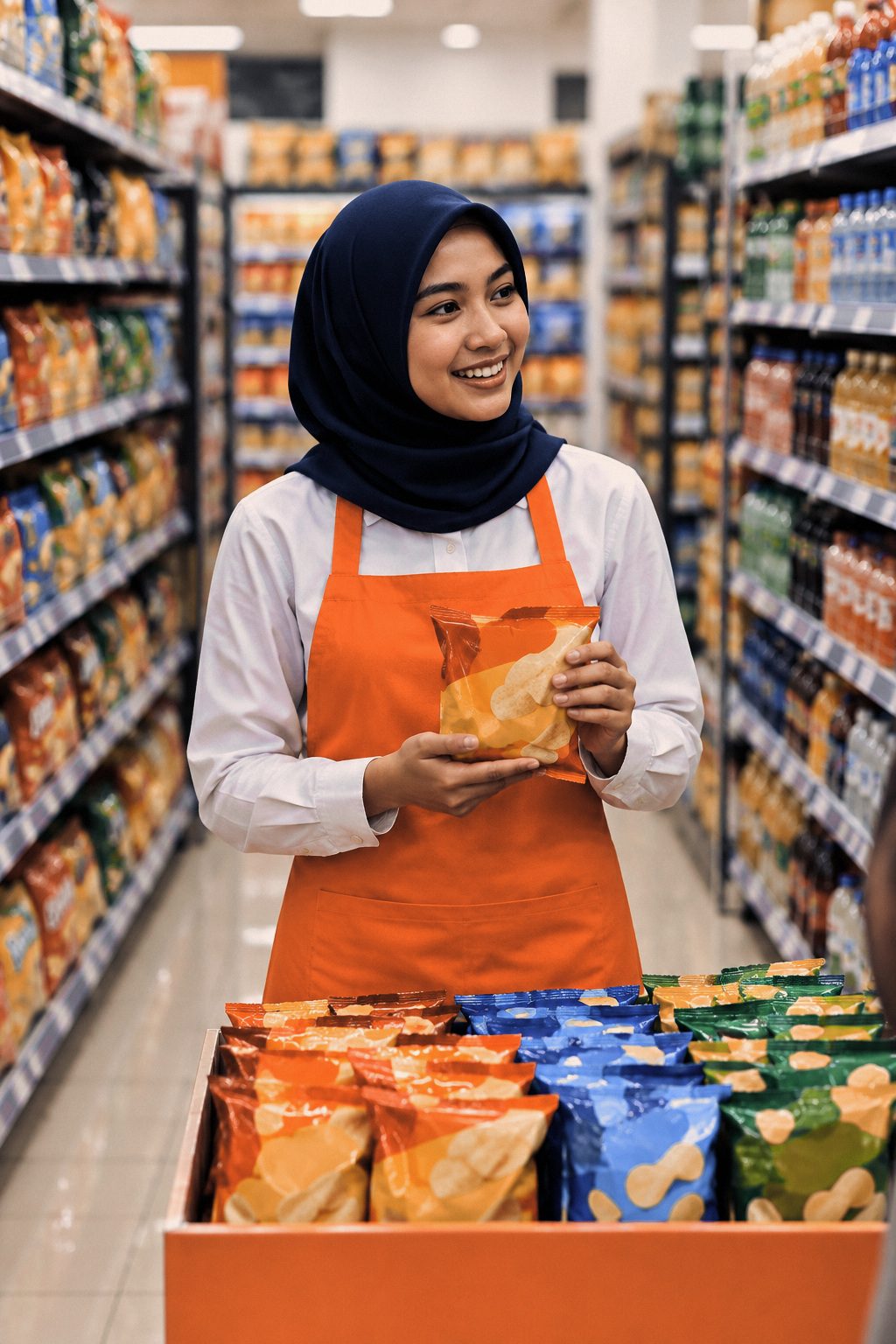 Store team at work in a supermarket aisle